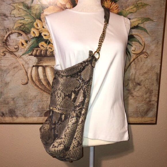 NWOT Cynthia Rowley Python Snakeskin Leather Large Shoulder Bag Purse - Picture 4 of 16